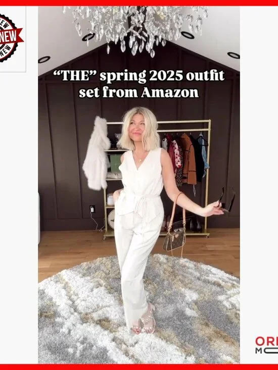 V-Neck Tie-Waist Blazer Vest & Wide Leg Pants Business Casual Set - Picture 7 of 7